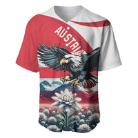 Baseball jersey with red and white panels, black eagle and Austrian flag graphic