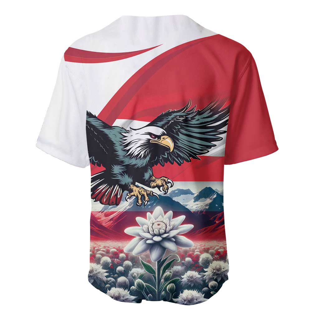 Baseball jersey back with red cap sleeve, black eagle, flower print, flag stripes