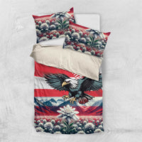 Duvet cover with Austria eagle and flower motifs plus two pillowcases in red and blue