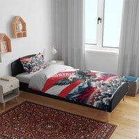 Red-white-blue Austria eagle bedding set with floral landscape and two pillowcases