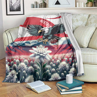 Black eagle and Austria flag fleece blanket with red, white, blue landscape print