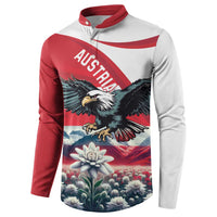 Men's red and white button sweatshirt with Austria graphic eagle and floral print