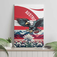 Wall-mounted canvas wall art with black eagle, red-white flag stripes, mountains and edelweiss
