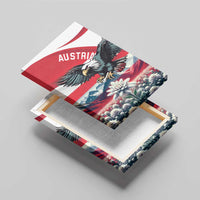 Stretched canvas wall art on wood frame with black eagle, flag stripes, mountains and edelweiss