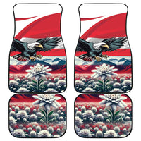 Car floor mat set of 4 with red Austrian flag, eagle, and edelweiss floral artwork