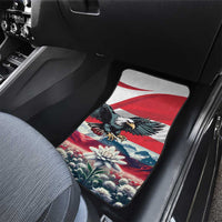 Front seat car floor mat with red Austrian flag, eagle, and edelweiss floral design