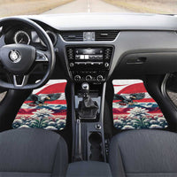 Pair of front car floor mats with red Austrian flag, eagle, and edelweiss flower print