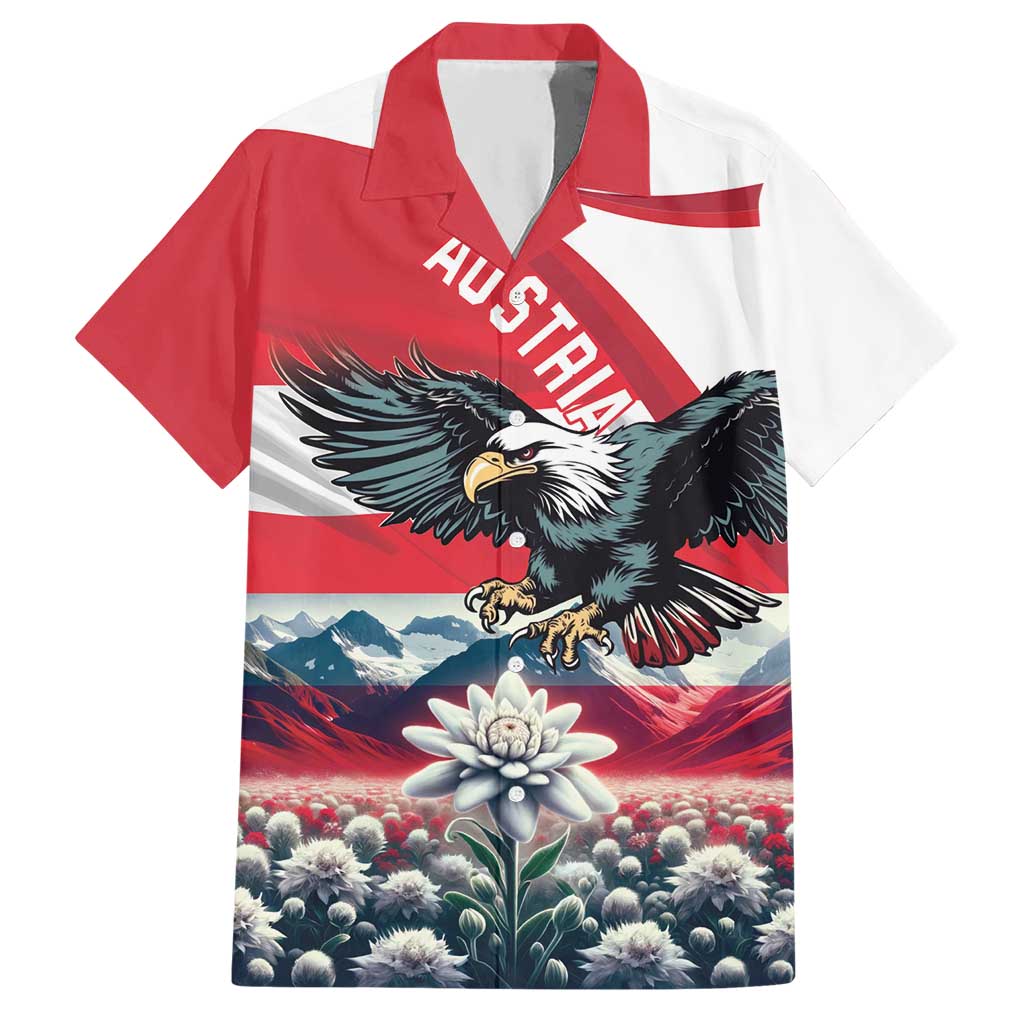 Austria Black Eagle Hawaiian Shirt Edelweiss with Austrian Flag - Wonder Print Shop