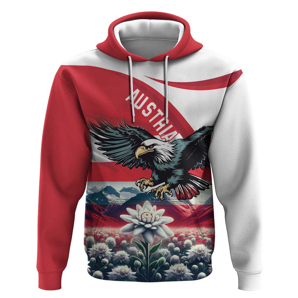 Austria Black Eagle Hoodie Edelweiss with Austrian Flag - Wonder Print Shop