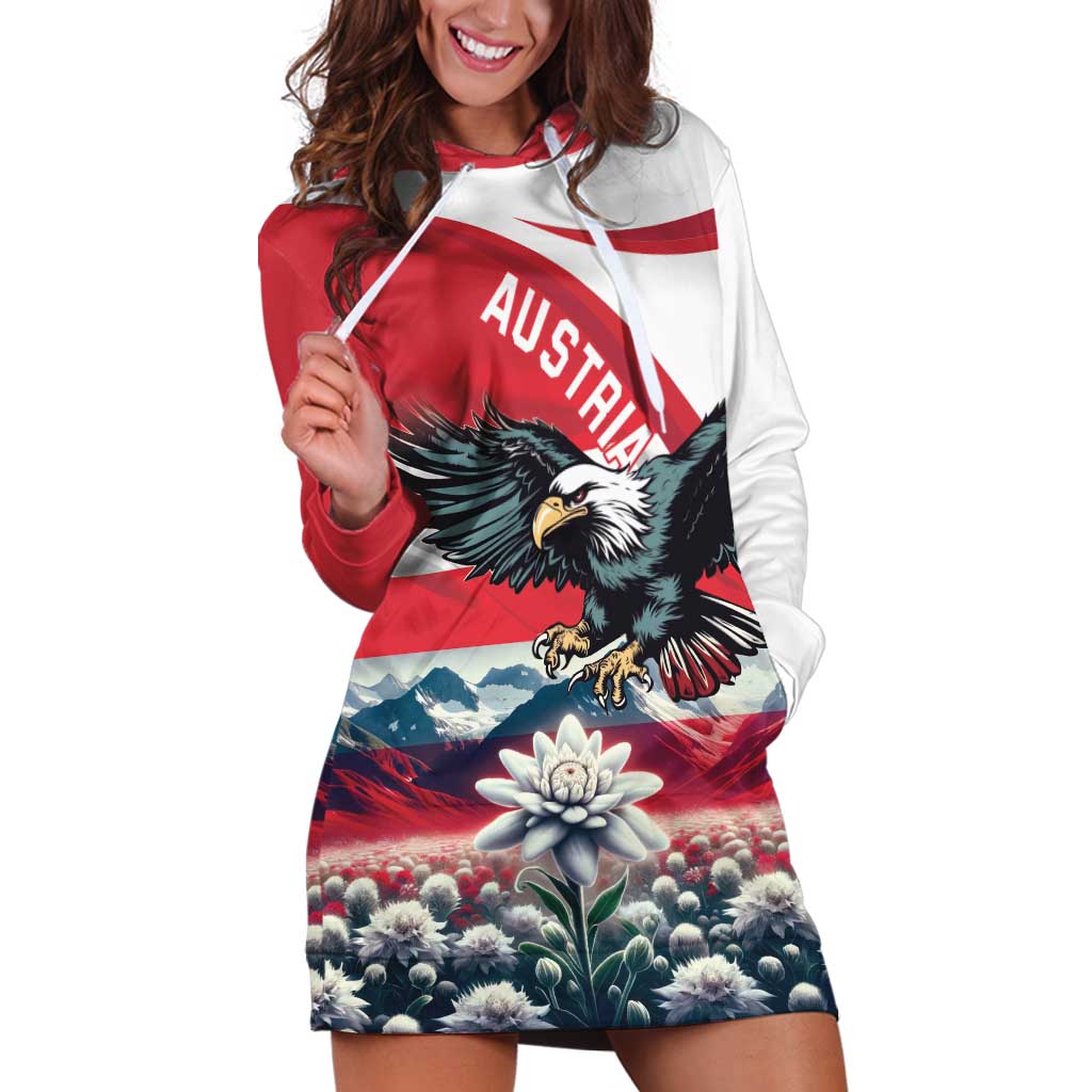 Austria Black Eagle Hoodie Dress Edelweiss with Austrian Flag - Wonder Print Shop