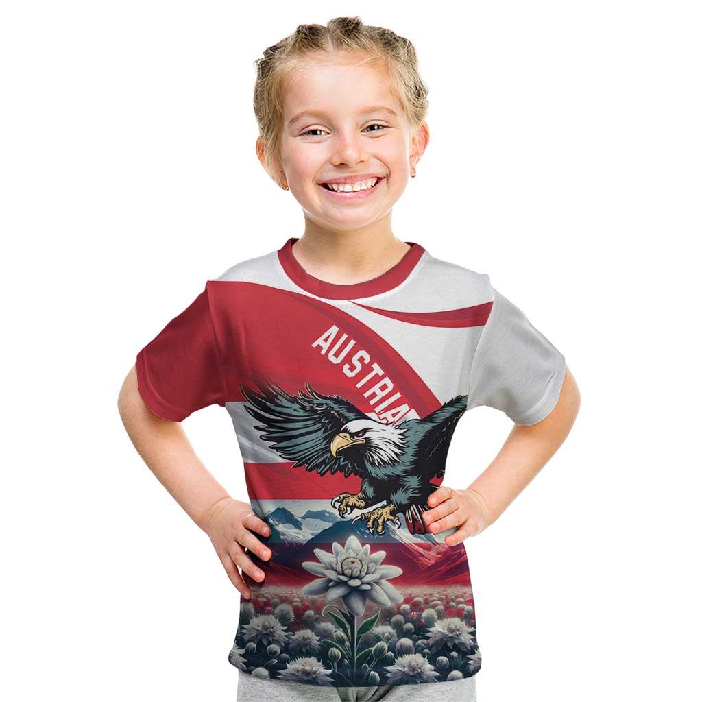 Austria Black Eagle Kid T Shirt Edelweiss with Austrian Flag - Wonder Print Shop