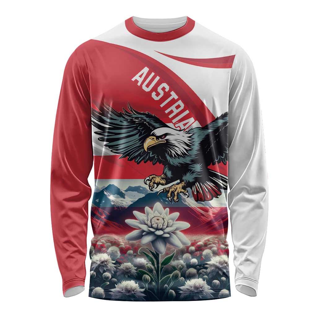 Austria Black Eagle Long Sleeve Shirt Edelweiss with Austrian Flag - Wonder Print Shop