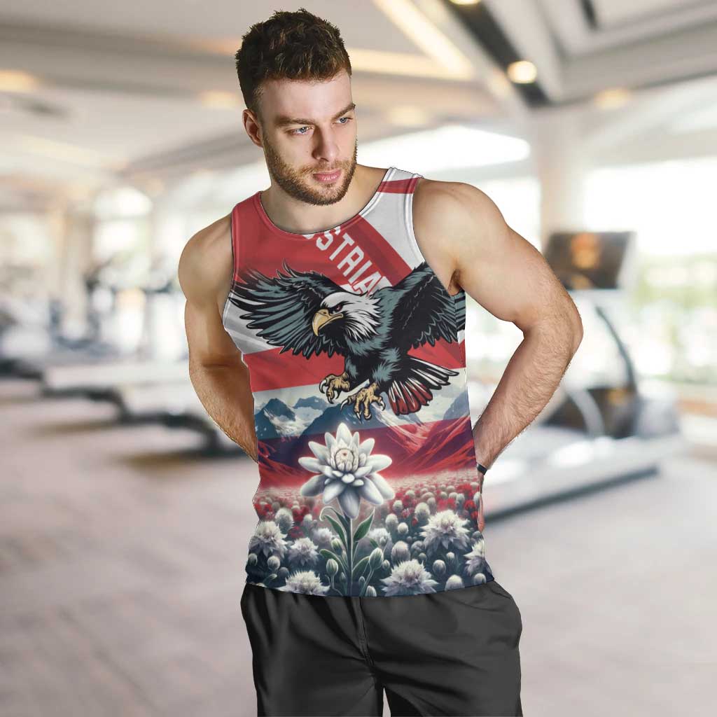 Austria Black Eagle Men Tank Top Edelweiss with Austrian Flag