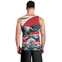 Men's red tank top, back view, black eagle and Edelweiss flower print