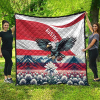 Large red, white, and blue Austria flag quilt with black eagle and flower border