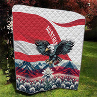 Red, white, and blue Austria flag quilt featuring black eagle, Edelweiss flower