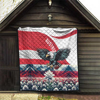 Red, white, and blue Austria flag quilt with black eagle and flower landscape