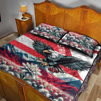 Quilt bed set with Austria eagle, red-white-blue stripes, and floral motif pillowcases