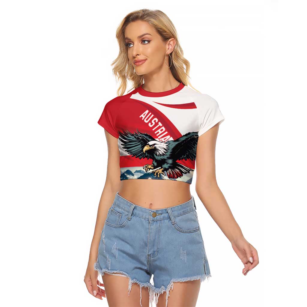 Austria Black Eagle Raglan Cropped T Shirt Edelweiss with Austrian Flag - Wonder Print Shop