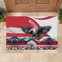 Austria flag rubber doormat with black eagle, alpine mountains and edelweiss flowers