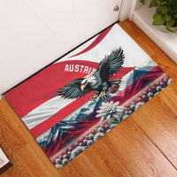 Austria flag rubber doormat with black eagle, mountains and edelweiss in corner