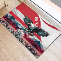 Austria flag rubber doormat featuring black eagle, edelweiss and mountain peaks