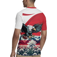Red and white rugby jersey with eagle and Edelweiss print, back view