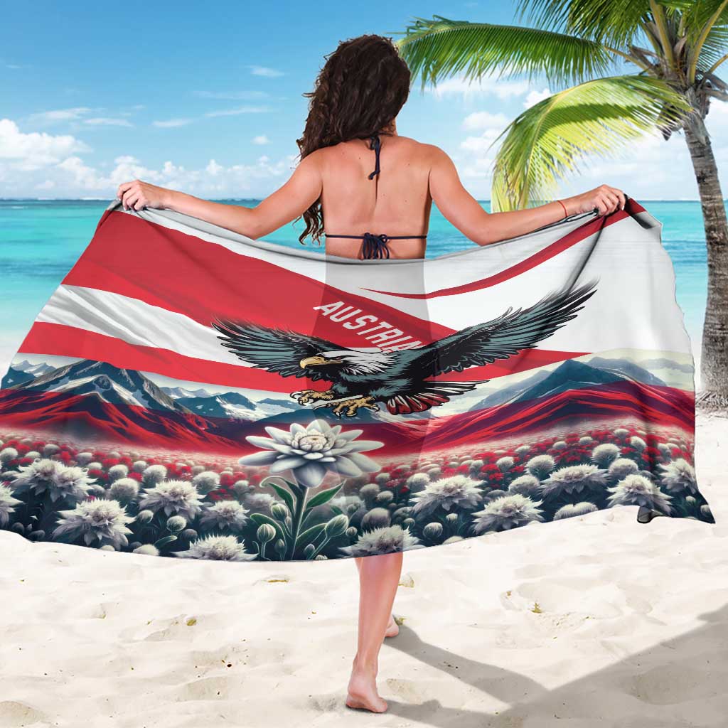 Austrian flag sarong with black eagle, red-white stripes, and floral Edelweiss print