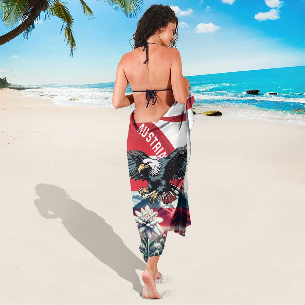 Wrapped Austrian flag sarong featuring black eagle, mountains, and white flower details