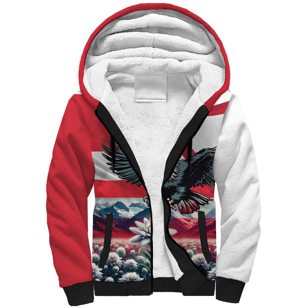 Austria Black Eagle Sherpa Hoodie Edelweiss with Austrian Flag - Wonder Print Shop