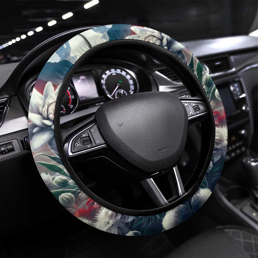 Austria Black Eagle Steering Wheel Cover Edelweiss with Austrian Flag - Wonder Print Shop