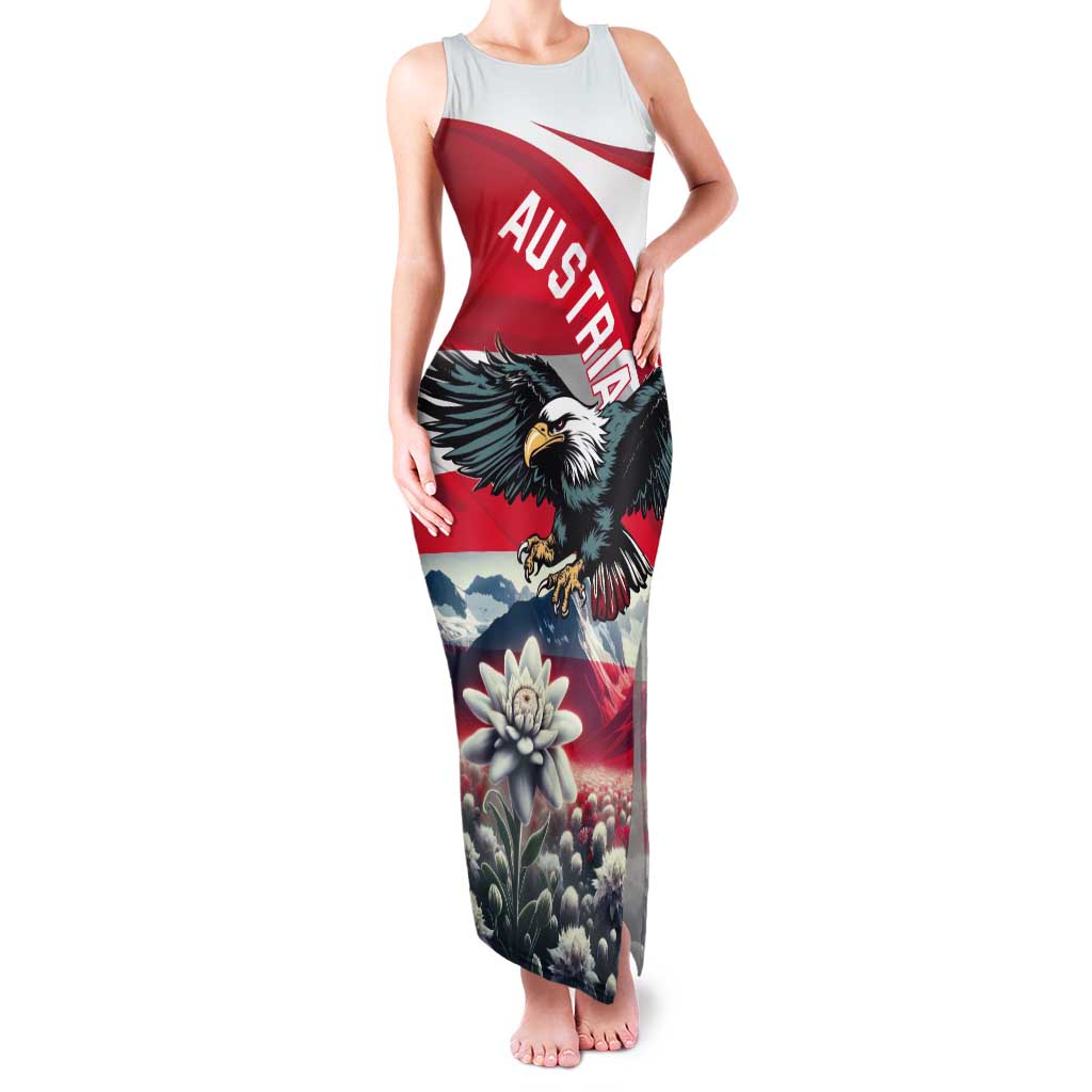 Austria Black Eagle Tank Maxi Dress Edelweiss with Austrian Flag - Wonder Print Shop