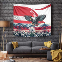Austria-themed wall tapestry with red-and-white flag, black eagle, mountains, edelweiss