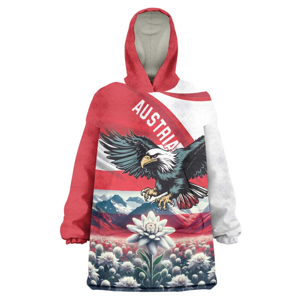 Austria Black Eagle Wearable Blanket Hoodie Edelweiss with Austrian Flag