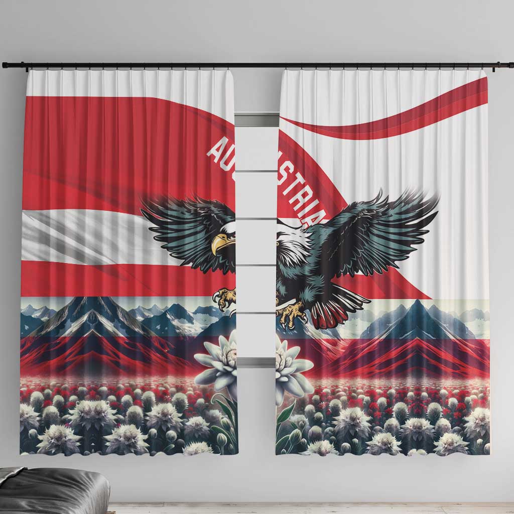 Austria Black Eagle Window Curtain Edelweiss with Austrian Flag - Wonder Print Shop