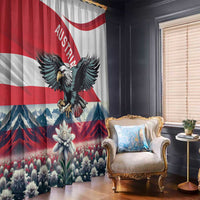 Window curtain panels with Austrian flag design, black eagle, and landscape flowers