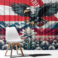 Austrian-themed window curtain panel with black eagle and red-white-blue flag design
