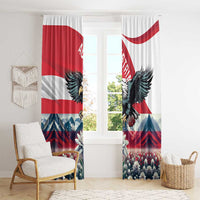 Window curtain pair with Austrian flag look, black eagle graphic, and mountain field