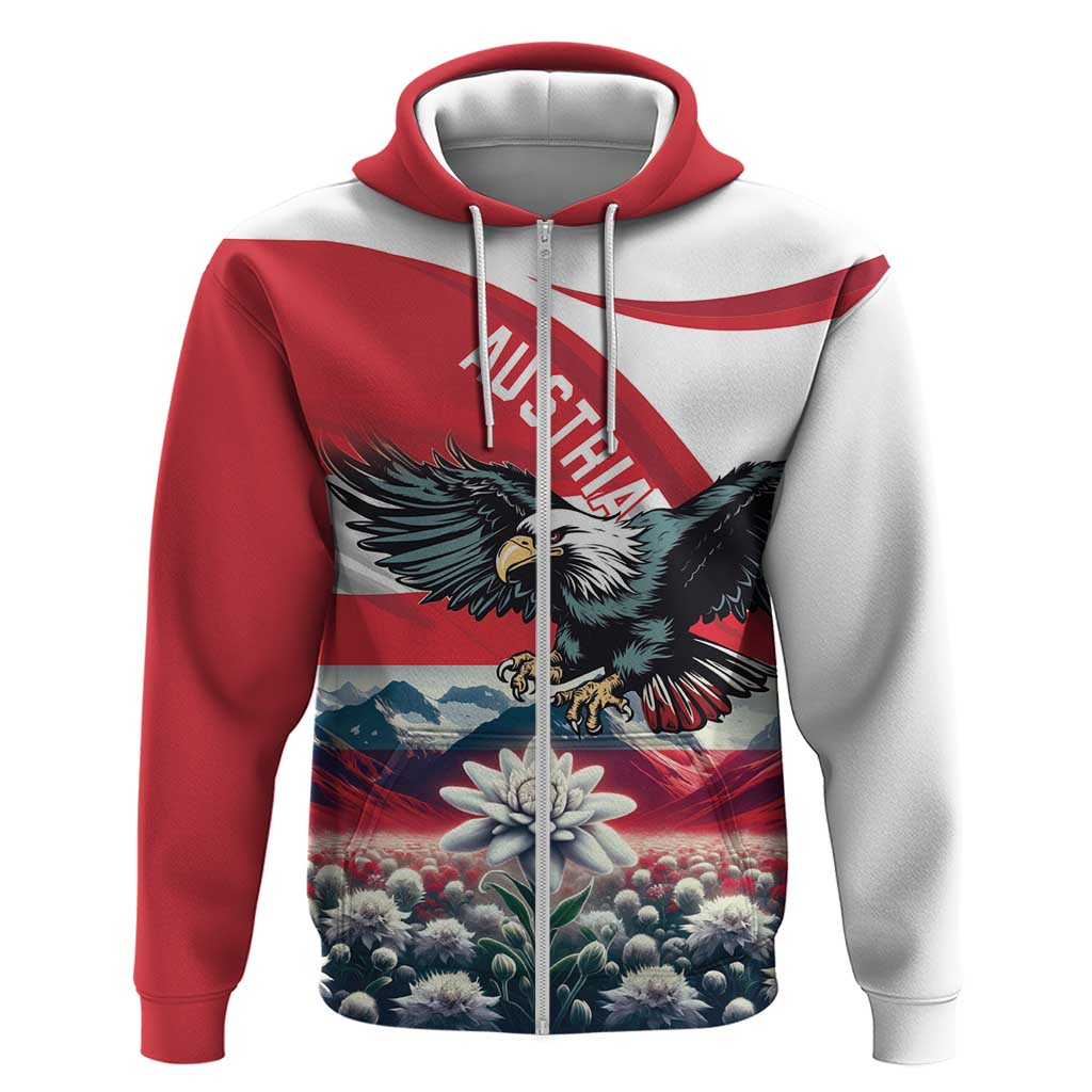 Austria Black Eagle Zip Hoodie Edelweiss with Austrian Flag - Wonder Print Shop