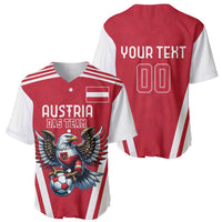 Red football baseball jersey set: front Austria eagle graphic and back 'YOUR TEXT 00'