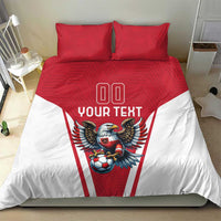 Red and white duvet set with eagle mascot graphic, 'YOUR TEXT' and '00', two red pillows