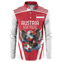 Red and white button football sweatshirt with Austria team eagle mascot graphic