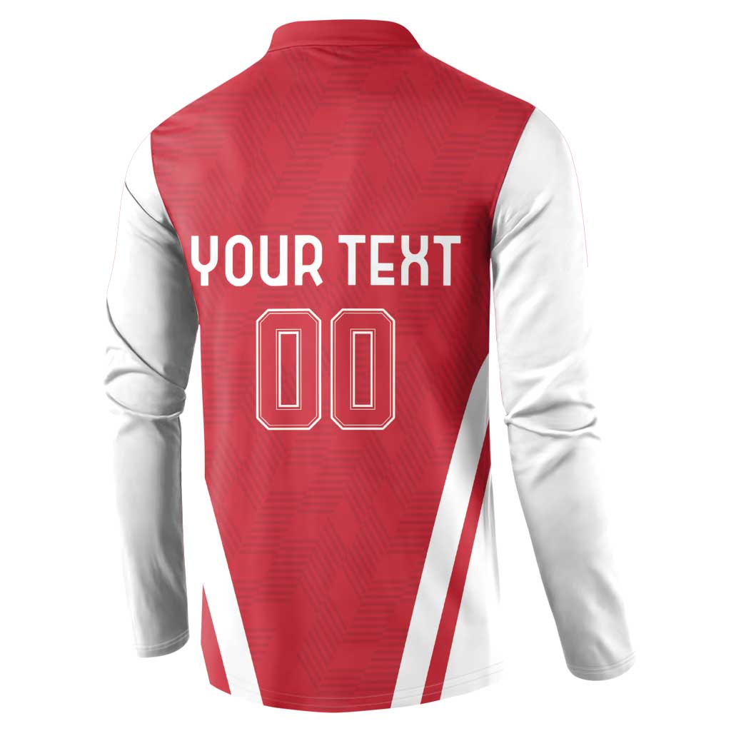 Red and white button football sweatshirt back with YOUR TEXT and number 00