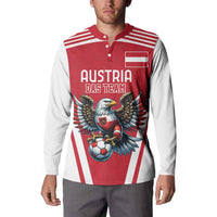 Red and white button football sweatshirt with Austria team eagle mascot on the front