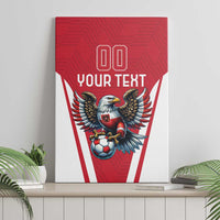 Red canvas wall art with eagle mascot and soccer ball, 'YOUR TEXT' and '00' centered