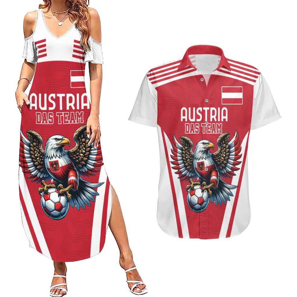 Custom Austria Football Couples Matching Summer Maxi Dress and Hawaiian Shirt Das Team With Eagle Mascot - Wonder Print Shop