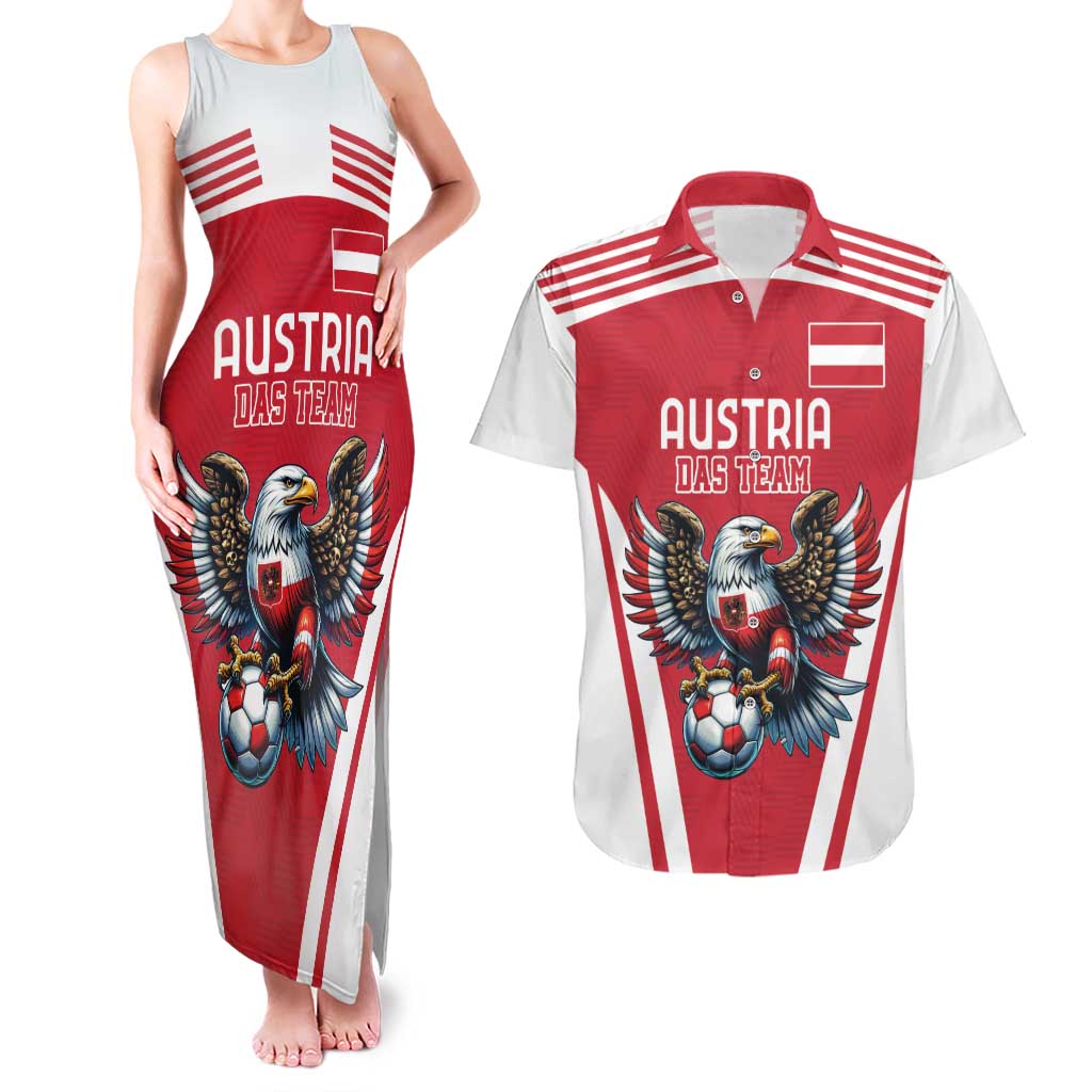 Custom Austria Football Couples Matching Tank Maxi Dress and Hawaiian Shirt Das Team With Eagle Mascot - Wonder Print Shop