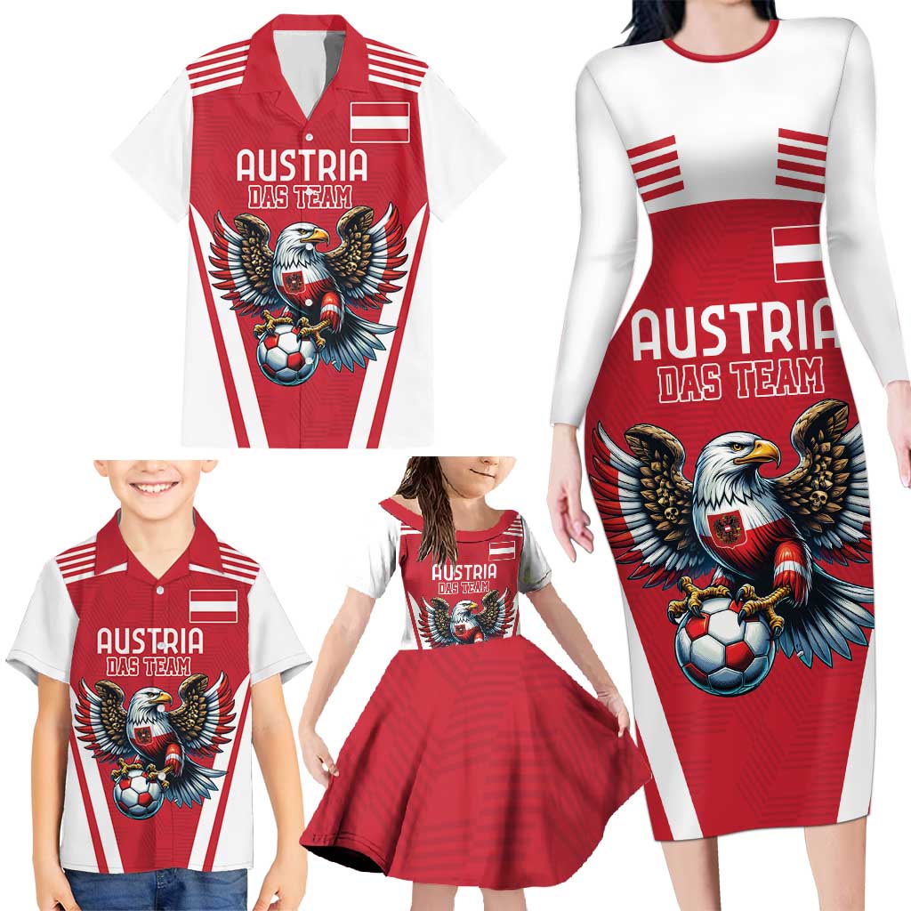 Custom Austria Football Family Matching Long Sleeve Bodycon Dress and Hawaiian Shirt Das Team With Eagle Mascot - Wonder Print Shop