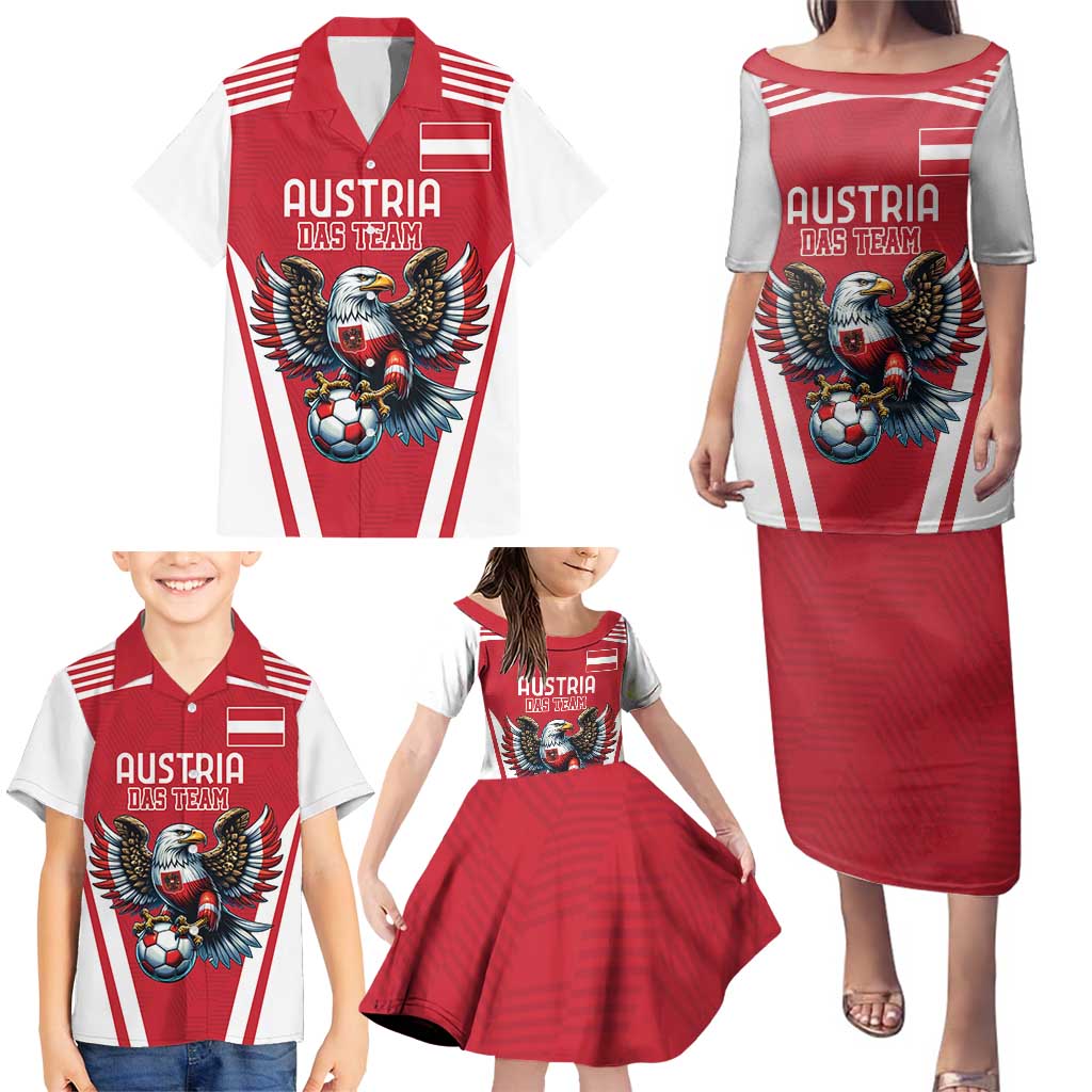 Custom Austria Football Family Matching Puletasi and Hawaiian Shirt Das Team With Eagle Mascot - Wonder Print Shop