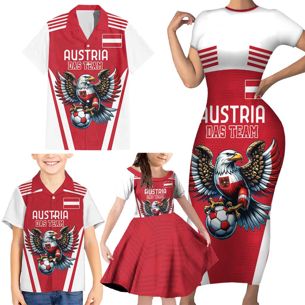 Custom Austria Football Family Matching Short Sleeve Bodycon Dress and Hawaiian Shirt Das Team With Eagle Mascot - Wonder Print Shop